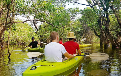 Kayaking along Mekong River in Cambodia